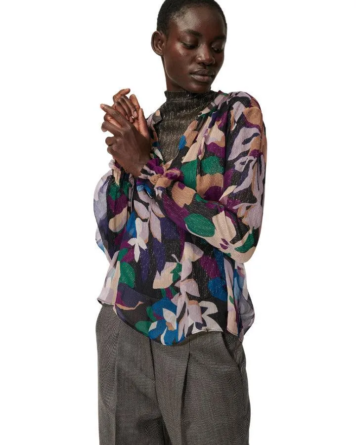 Sheer Abstract Floral Print Blouse