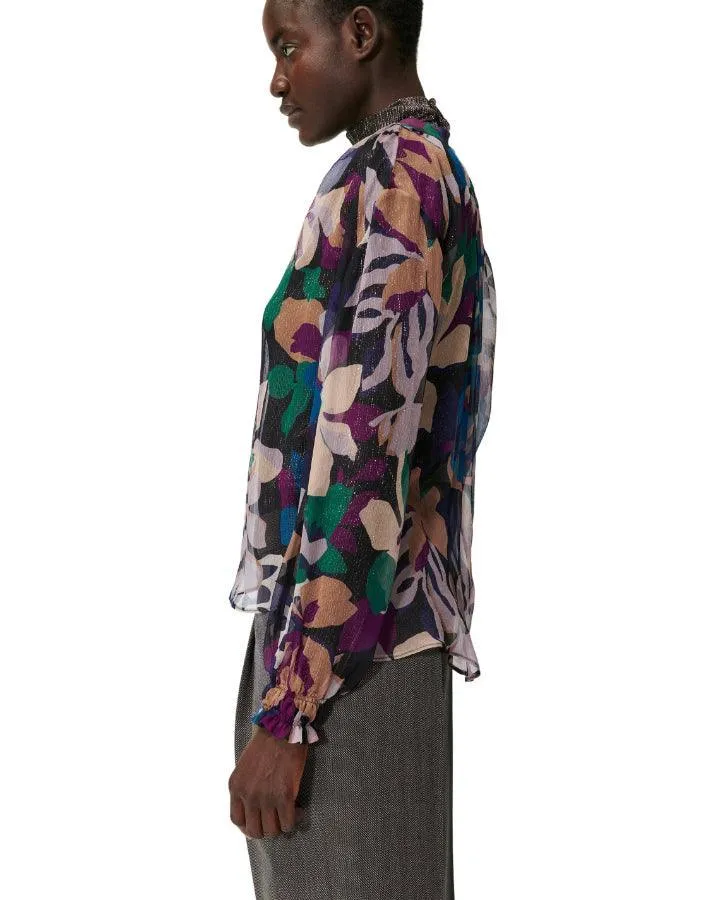 Sheer Abstract Floral Print Blouse