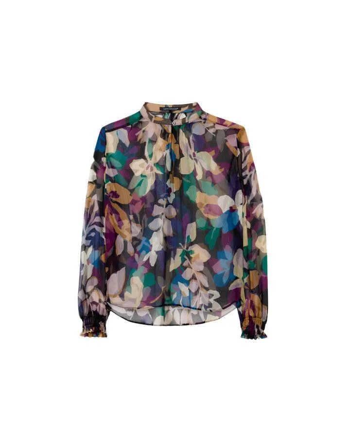 Sheer Abstract Floral Print Blouse