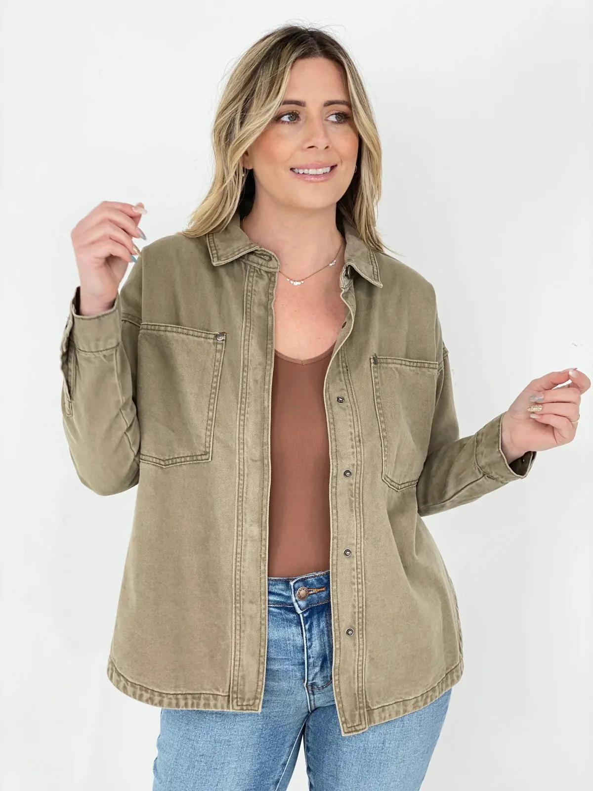 Solid Cotton Twill Shacket