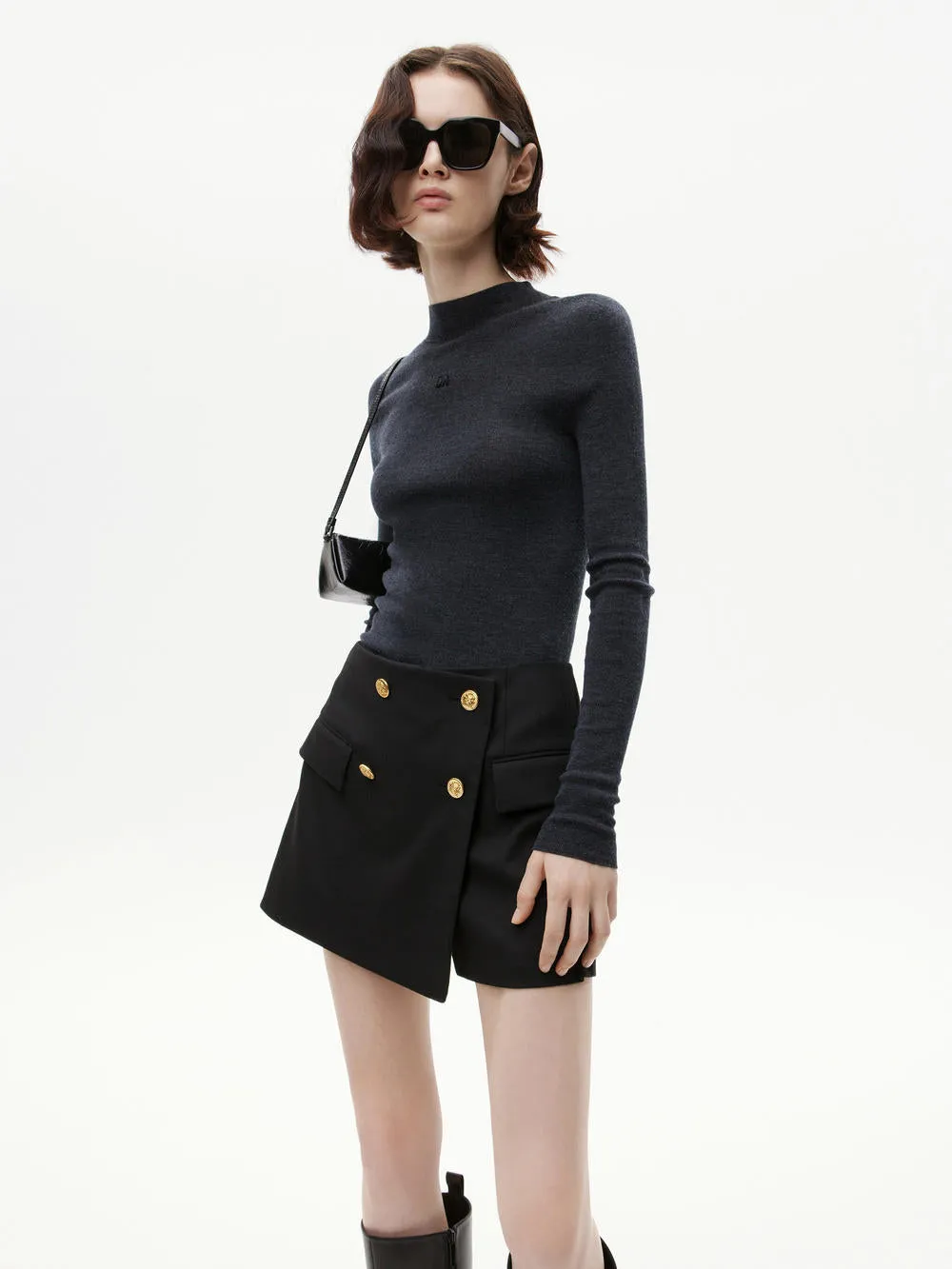Stand Collar Wool Knitted Top