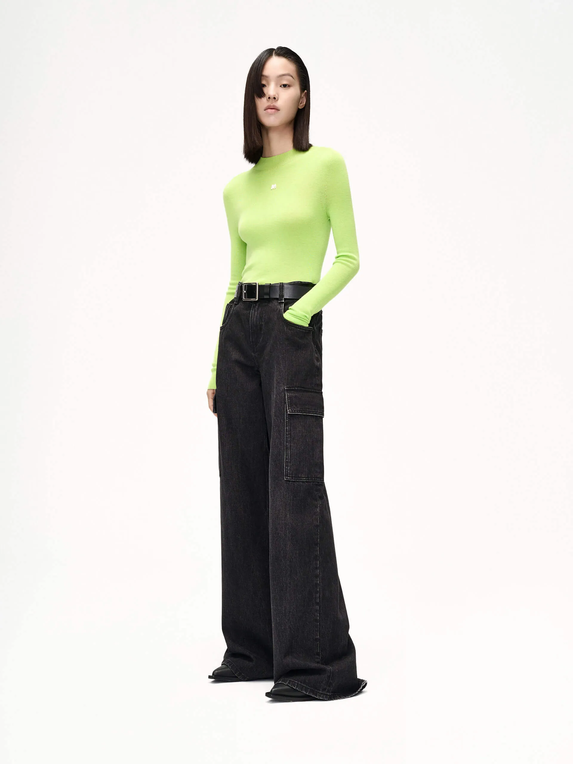Stand Collar Wool Knitted Top