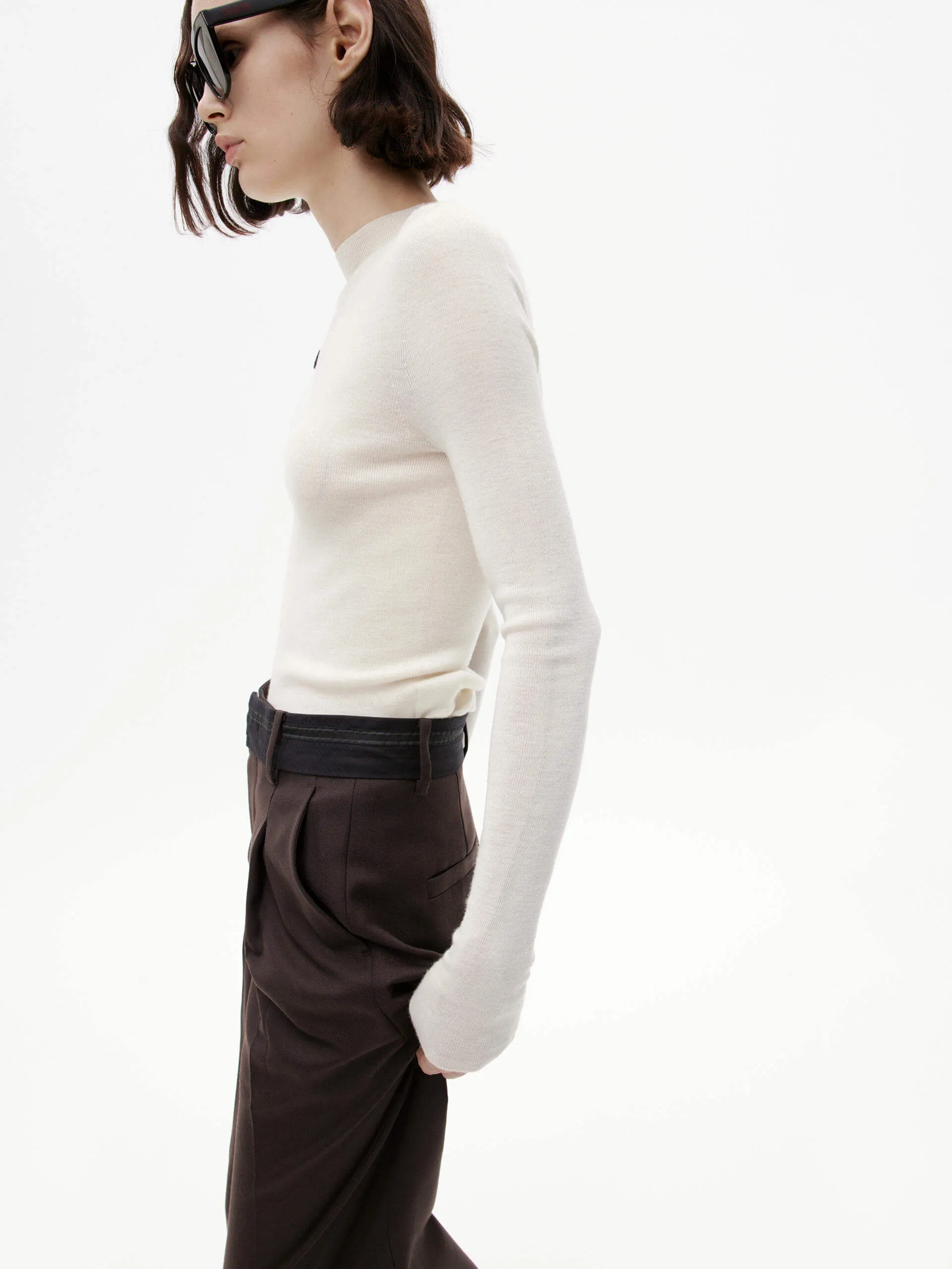 Stand Collar Wool Knitted Top