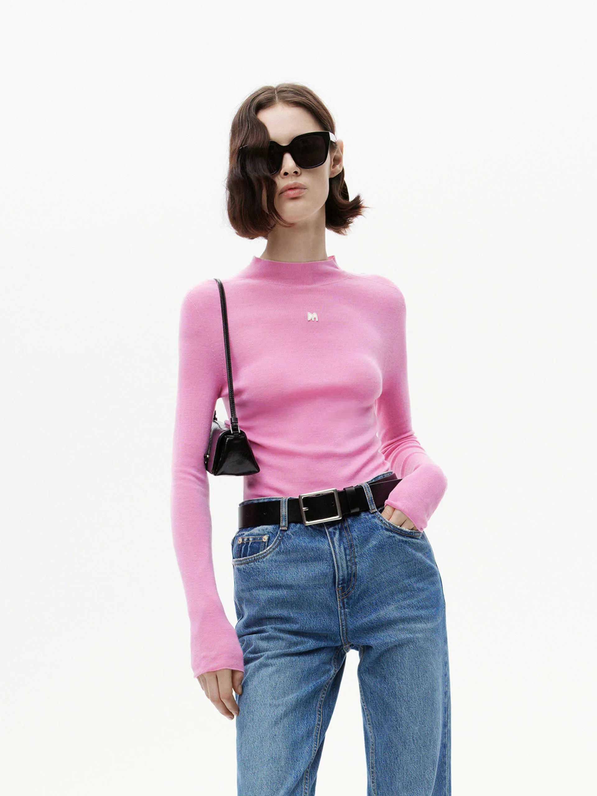 Stand Collar Wool Knitted Top