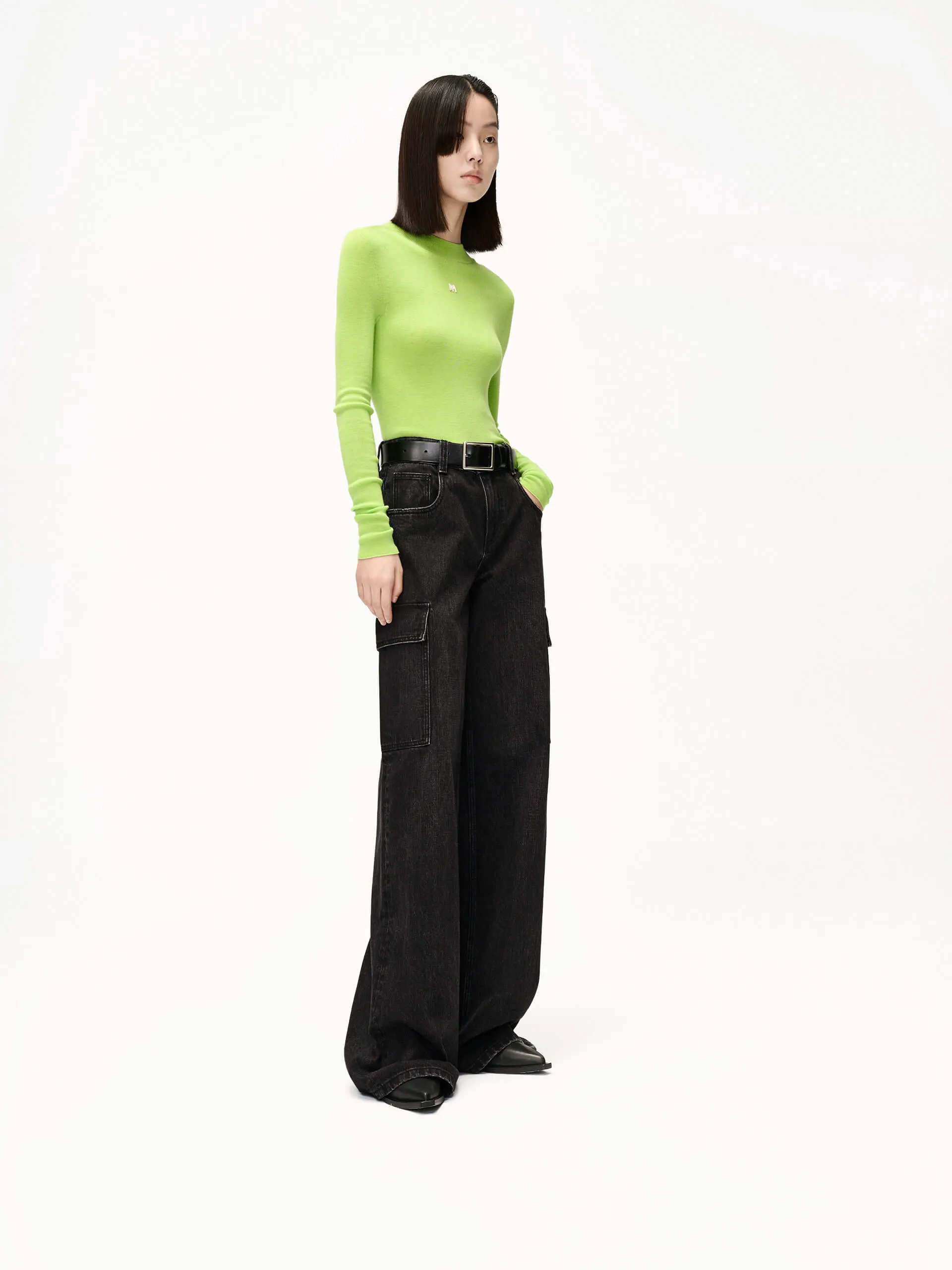 Stand Collar Wool Knitted Top