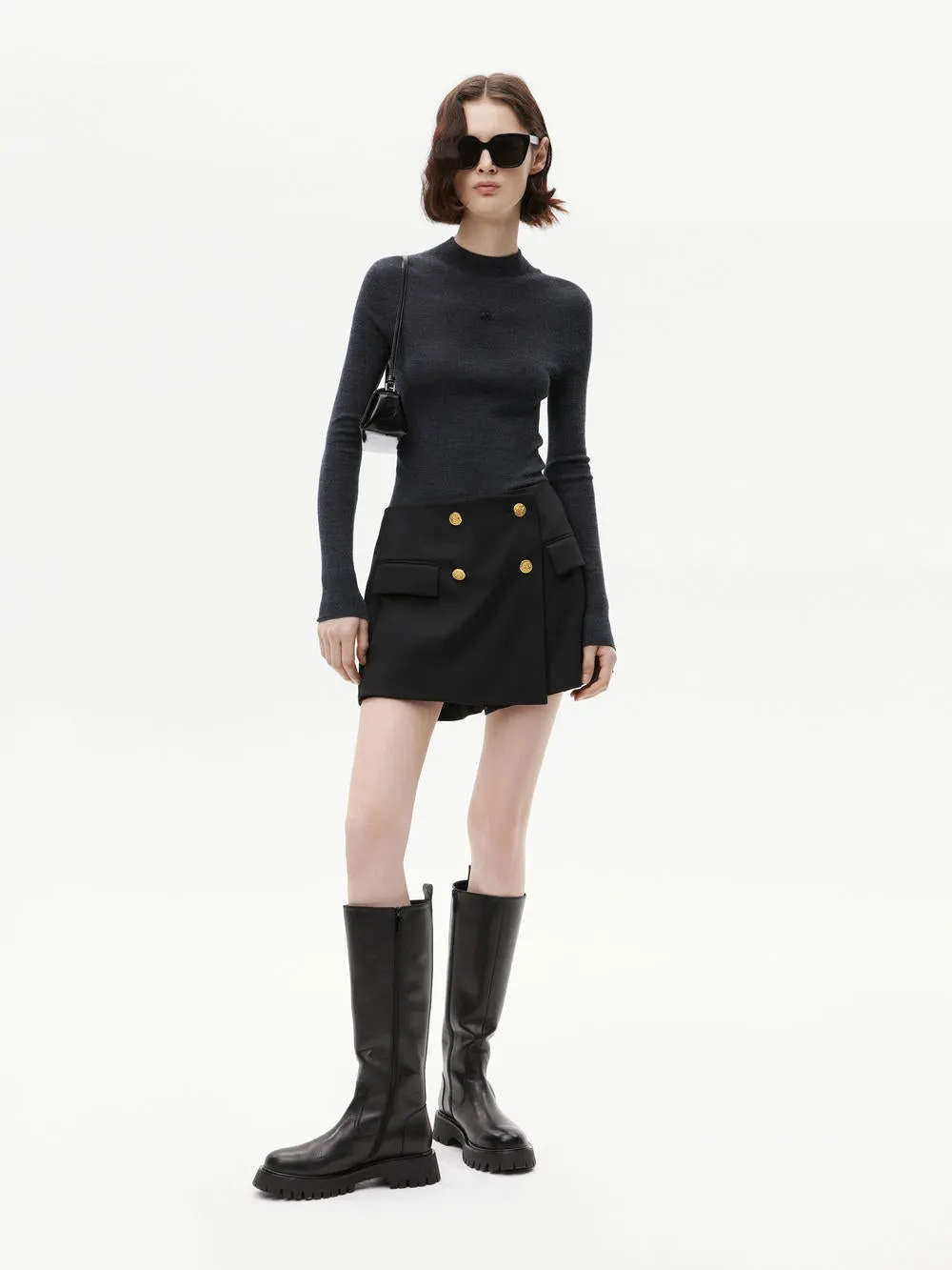 Stand Collar Wool Knitted Top