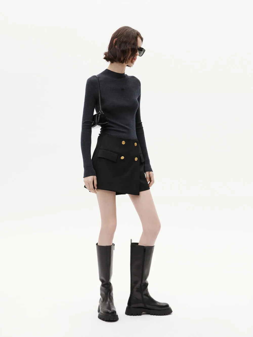 Stand Collar Wool Knitted Top