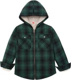 ThCreasa Boys Plaid Flannel Jackets Sherpa Lined Zip Up Long Sleeve Warm Flannel Shirt with Hood