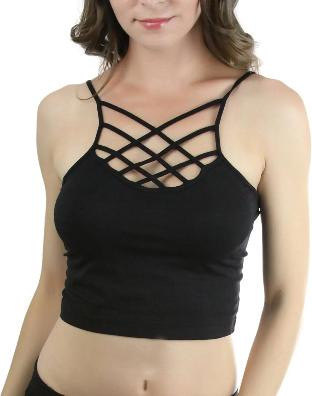 ToBeInStyle Women's Strappy Caged Layering Bralette Wire Free Lightweight Stretch Fit