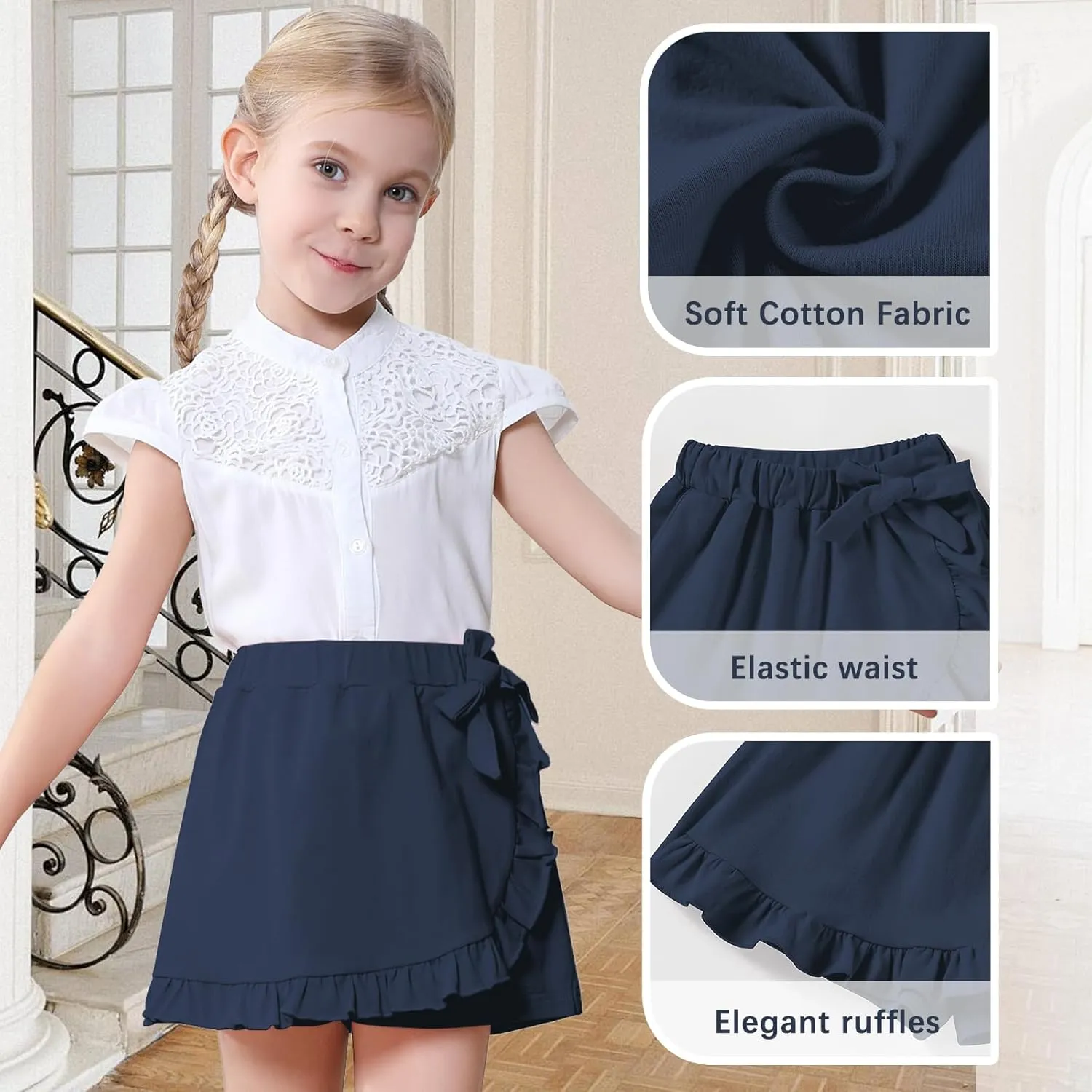 Toddler Baby Girls Skorts Skirt Little Girls Ruffle Flying Skirts Front Hem Solid Casual Stretch Skort for Baby Girls