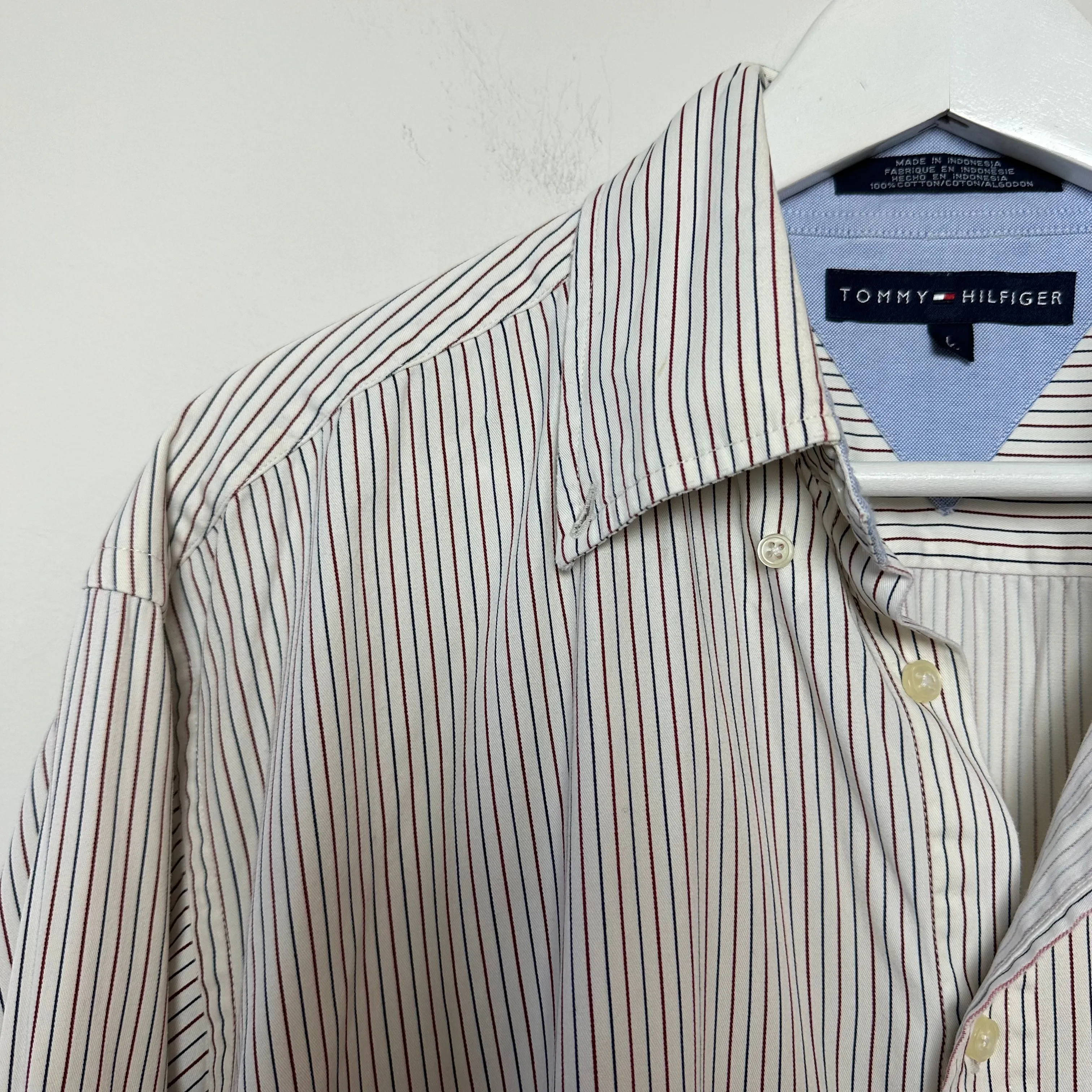 Tommy Hilfiger Striped Button Down Shirt Cotton Large