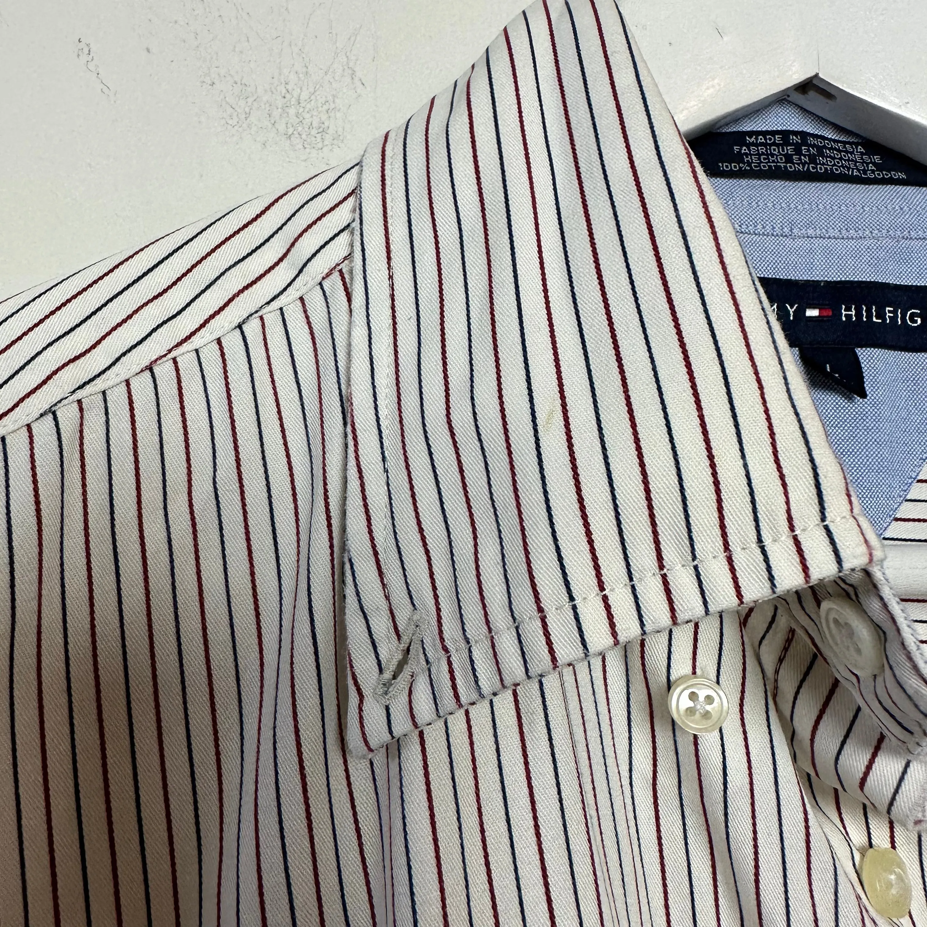 Tommy Hilfiger Striped Button Down Shirt Cotton Large