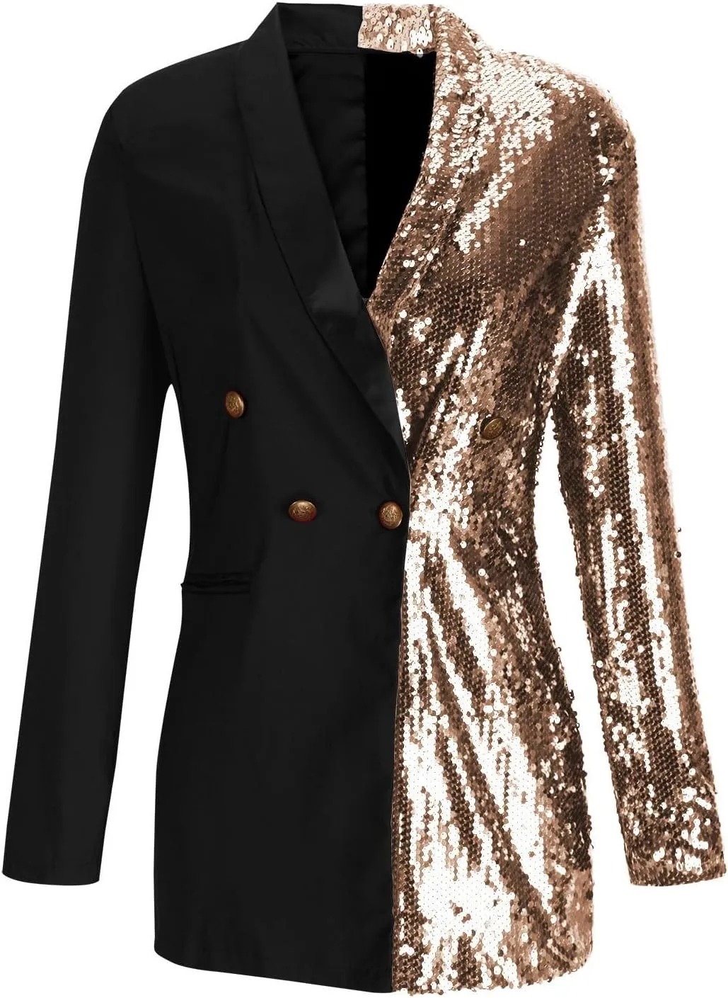 Trendy Sequin Blazer for Women Buttons Jackets Dress Casual Long Sleeve Lapel Blazers Outerwear with Pocket