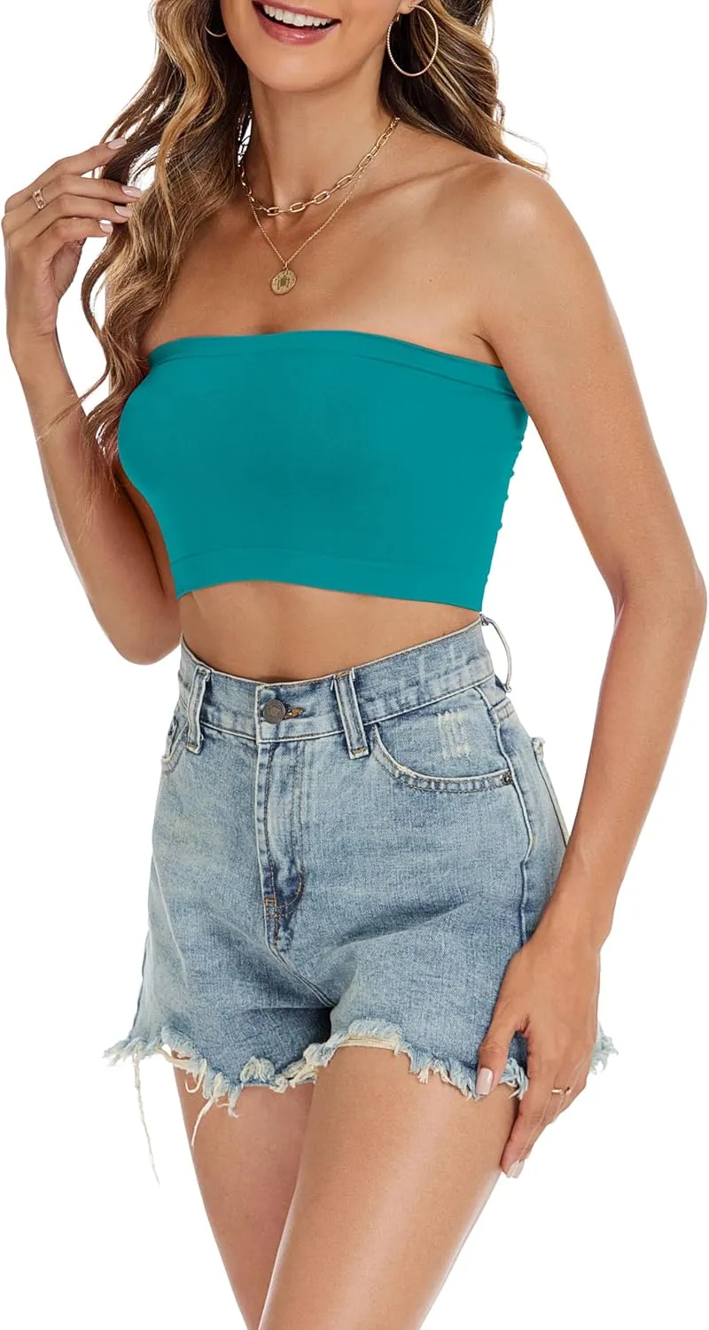 Tube Tops for Women Summer Crop Top Basic Casual Bandeau Going Out Strapless Short Shirt