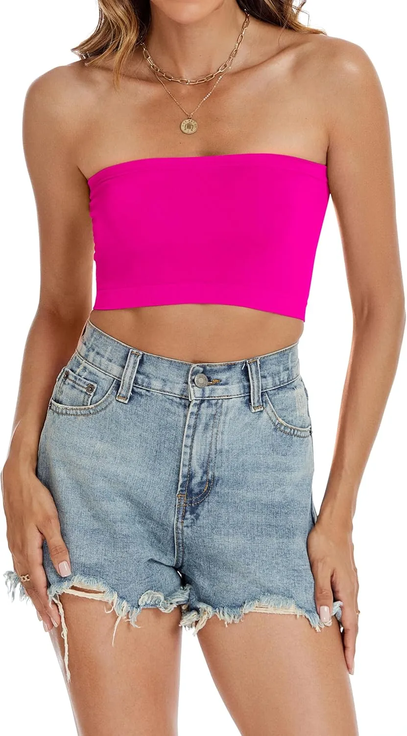 Tube Tops for Women Summer Crop Top Basic Casual Bandeau Going Out Strapless Short Shirt