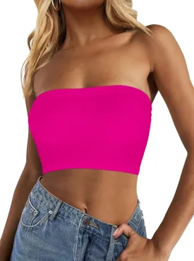 Tube Tops for Women Summer Crop Top Basic Casual Bandeau Going Out Strapless Short Shirt