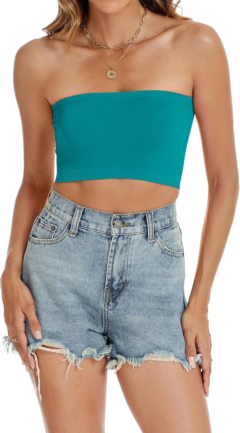 Tube Tops for Women Summer Crop Top Basic Casual Bandeau Going Out Strapless Short Shirt