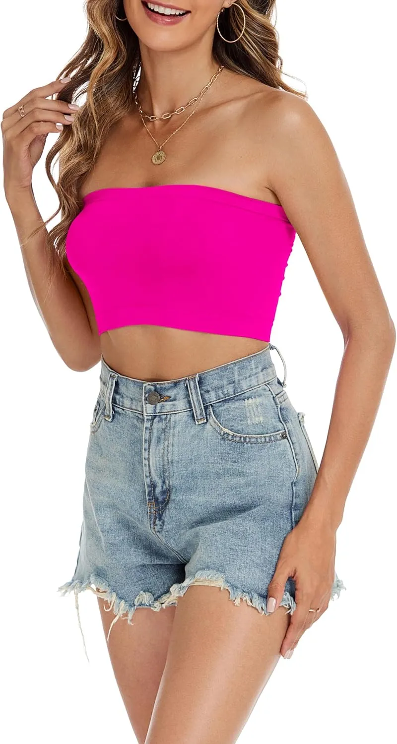 Tube Tops for Women Summer Crop Top Basic Casual Bandeau Going Out Strapless Short Shirt
