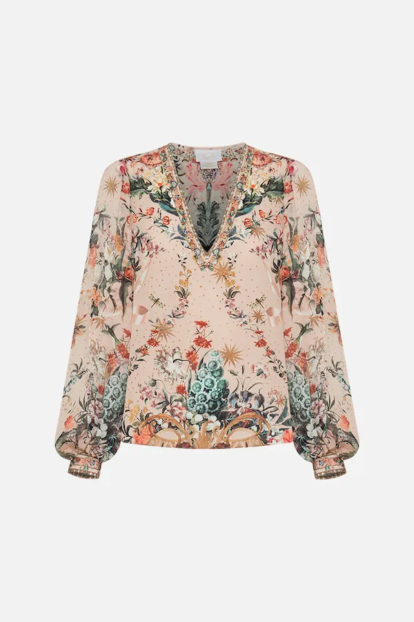 V-NECK BLOUSON SLEEVE BLOUSE