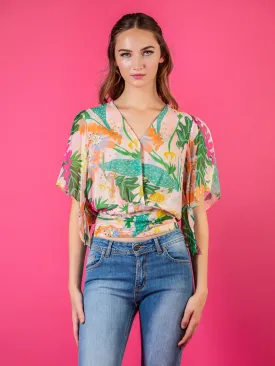 V-Neck Print Silk Blouse