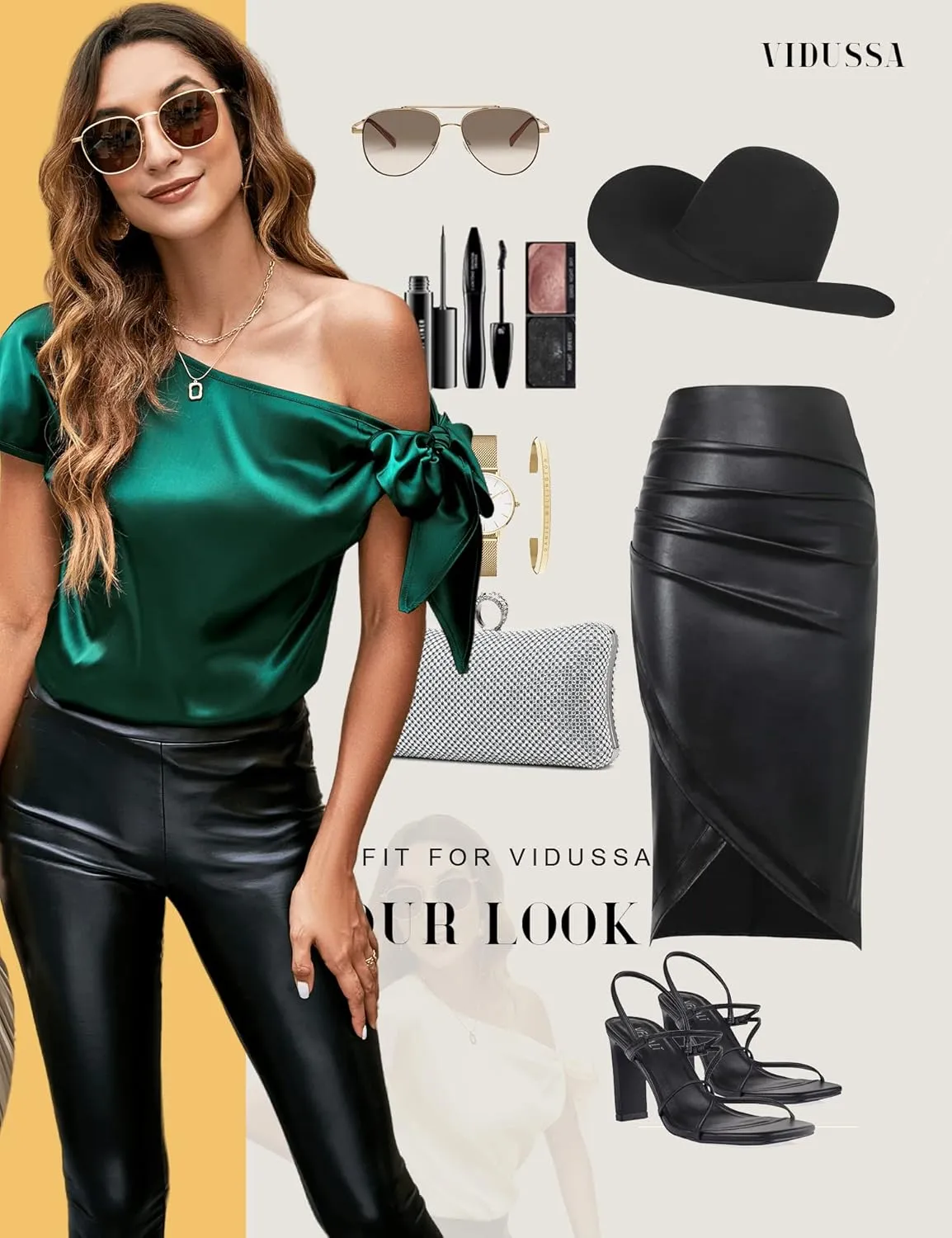 VIDUSSA Women's Off Shoulder Silk Tops Casual Short Sleeve Asymmetrical Neck Satin Blouse Shirts