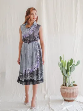 Vintage Chiffon Floral Shirtwaist Collared Neck Dress