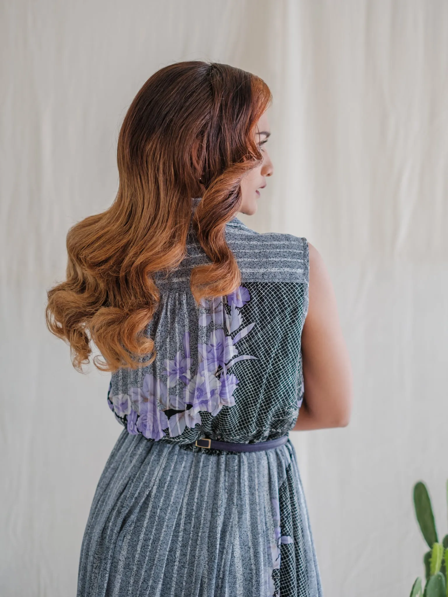Vintage Chiffon Floral Shirtwaist Collared Neck Dress