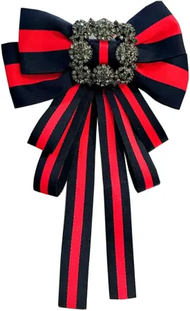 Vintage striped rhinestone Bow Blouse Embellishment Neckline Women's blouse bow tie corsage accessoriesmulticolour