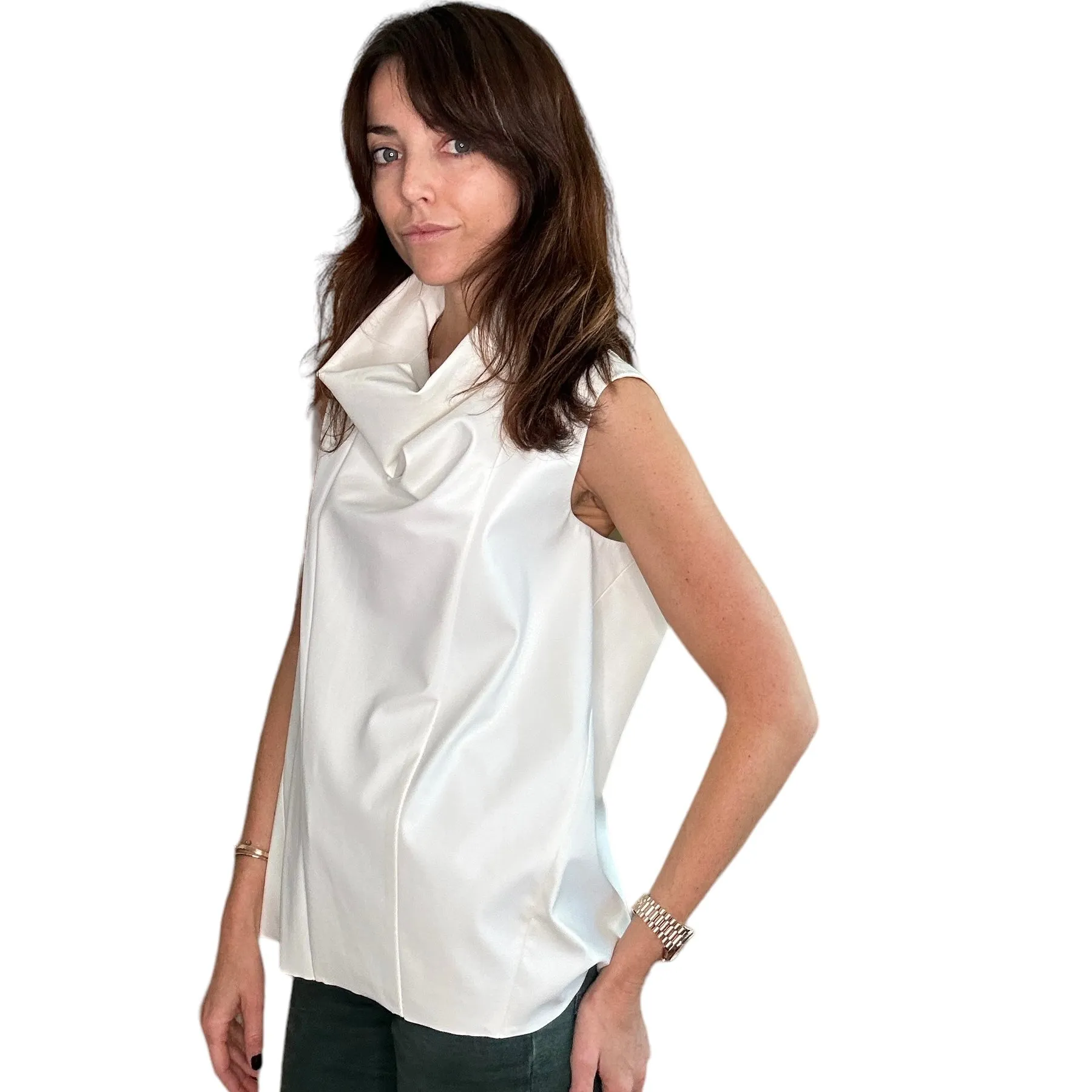 White Faux-Leather Top - M