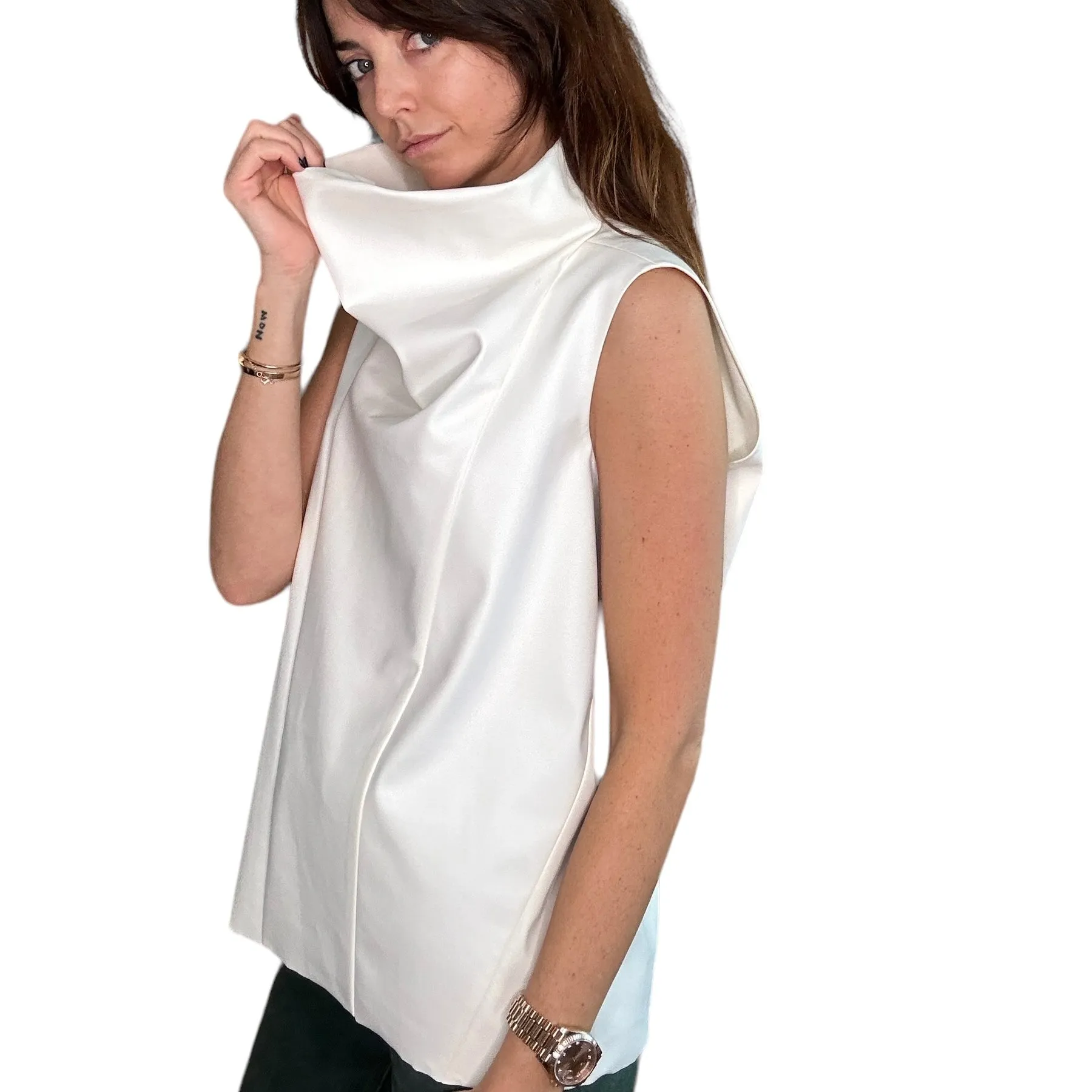 White Faux-Leather Top - M