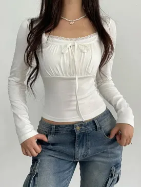White Lace Patched Slim Sweet Top
