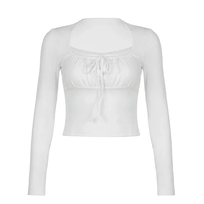 White Lace Patched Slim Sweet Top
