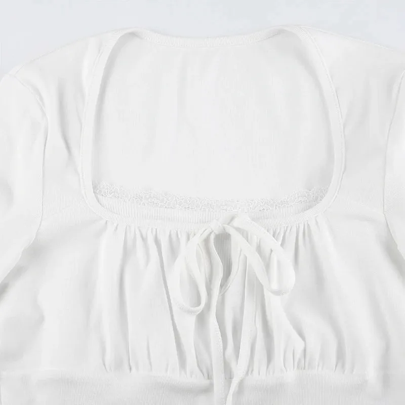 White Lace Patched Slim Sweet Top