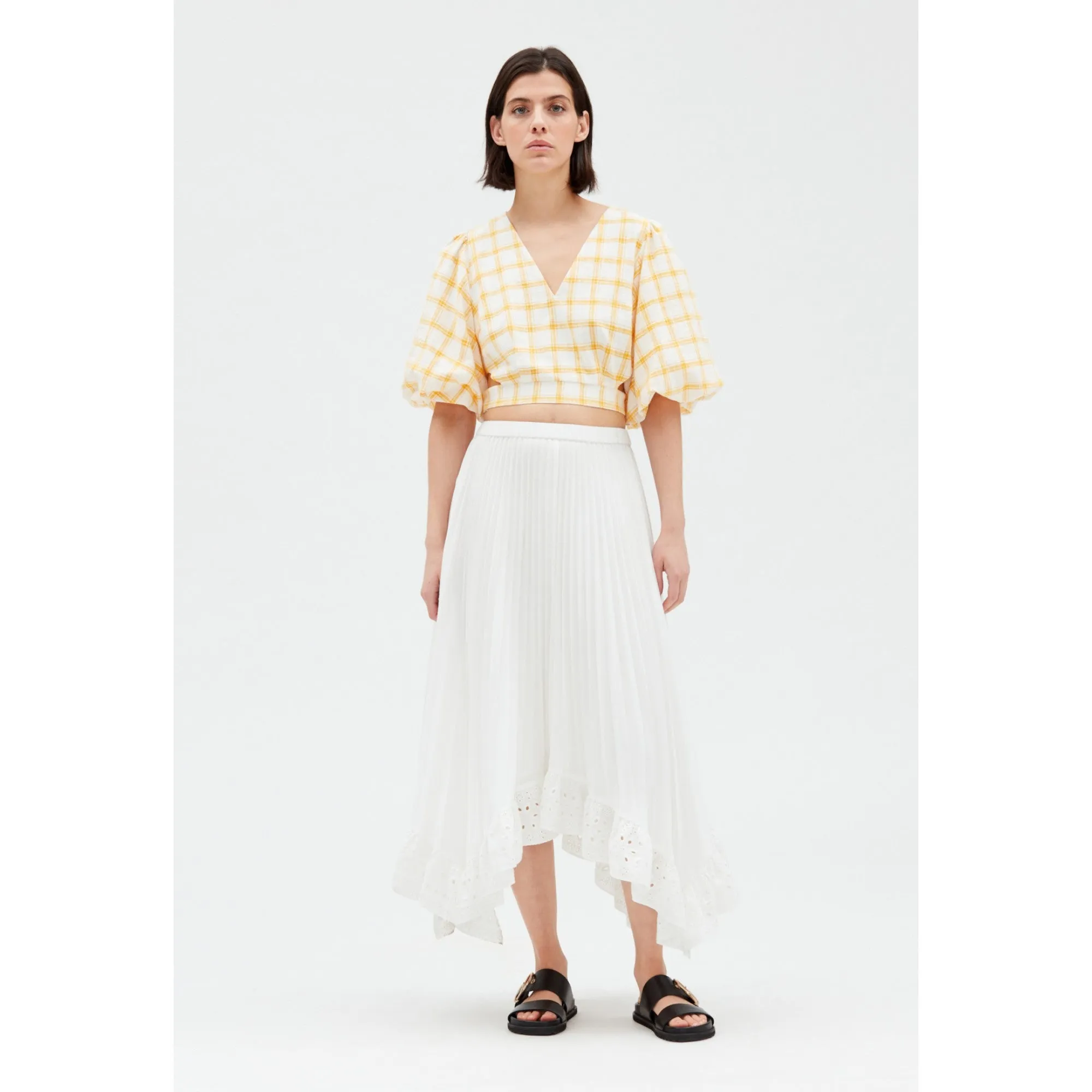 Women Off-White Pleated Mid-Length Skirt - Ecru