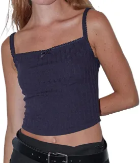 Women Y2K Lace Trim Crop Top Fairy Kawaii Bow Cami Top Cottage Vintage Slim Fit Tank Top Spaghetti Strap Vest Shirt