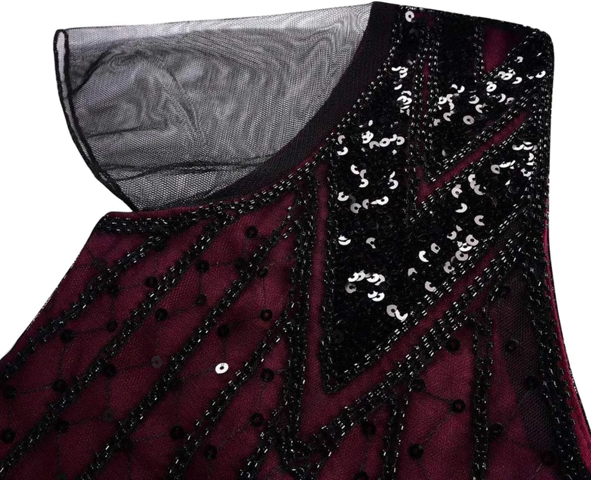 Women's 1920s Flapper Dress Vintage Great Gatsby Party Sequin Maxi Evening Cocktail Dresses with 20s Accessories Set