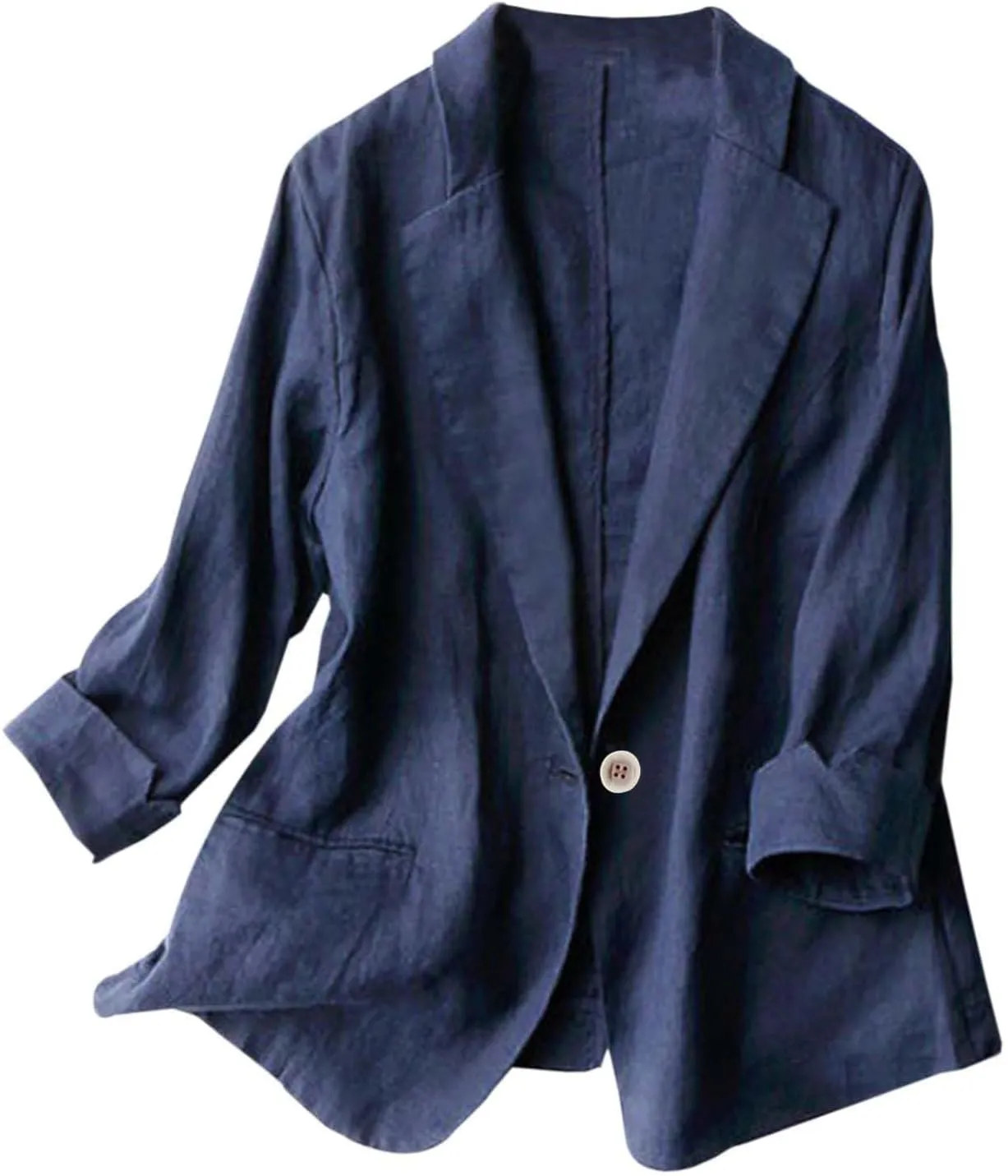 Women's Casual Linen Blazer Lapel One Button Blazer Jackets Lightweight 3/4 Sleeve Suit Blazers Spring Summer Fall