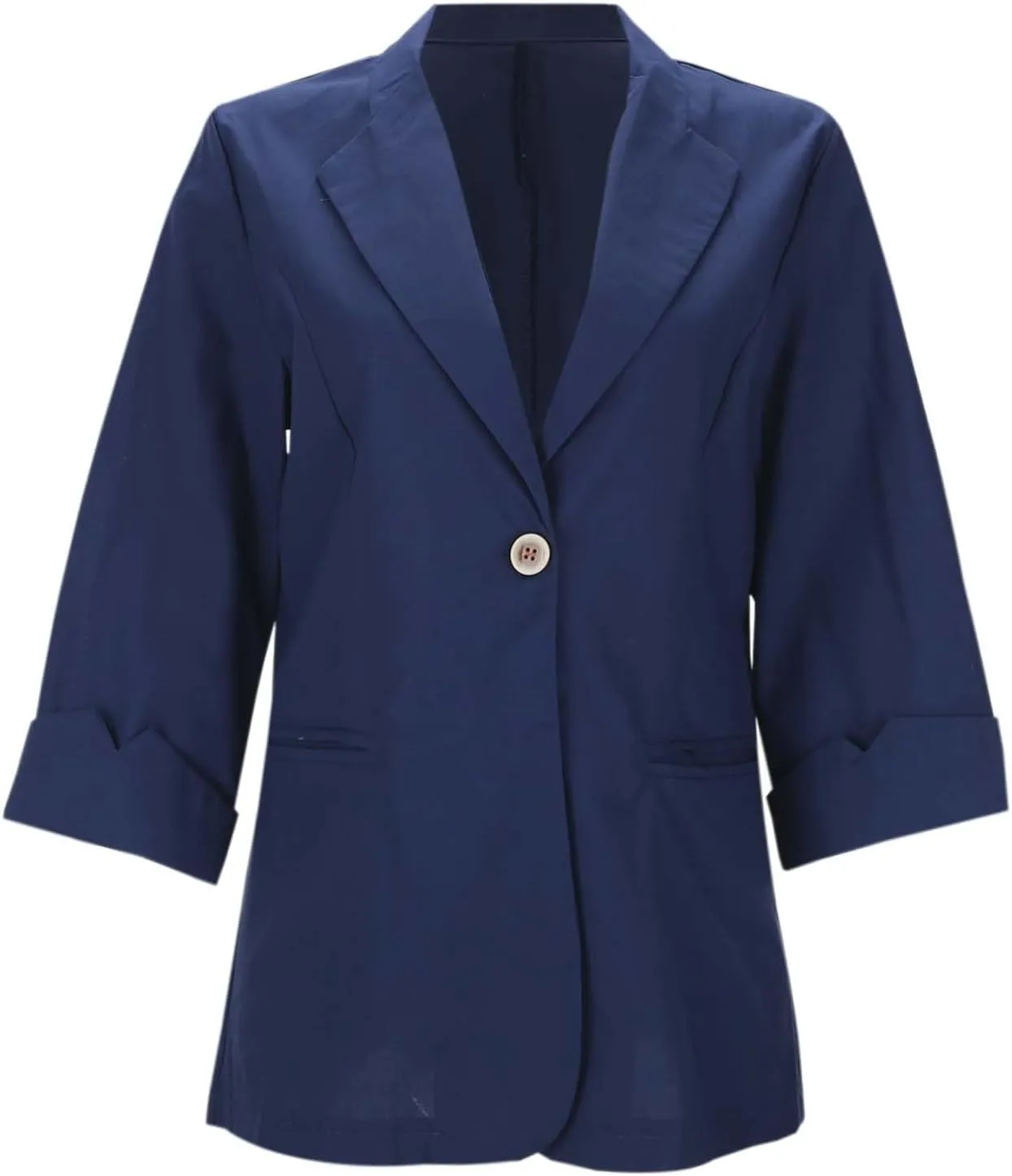 Women's Casual Linen Blazer Lapel One Button Blazer Jackets Lightweight 3/4 Sleeve Suit Blazers Spring Summer Fall