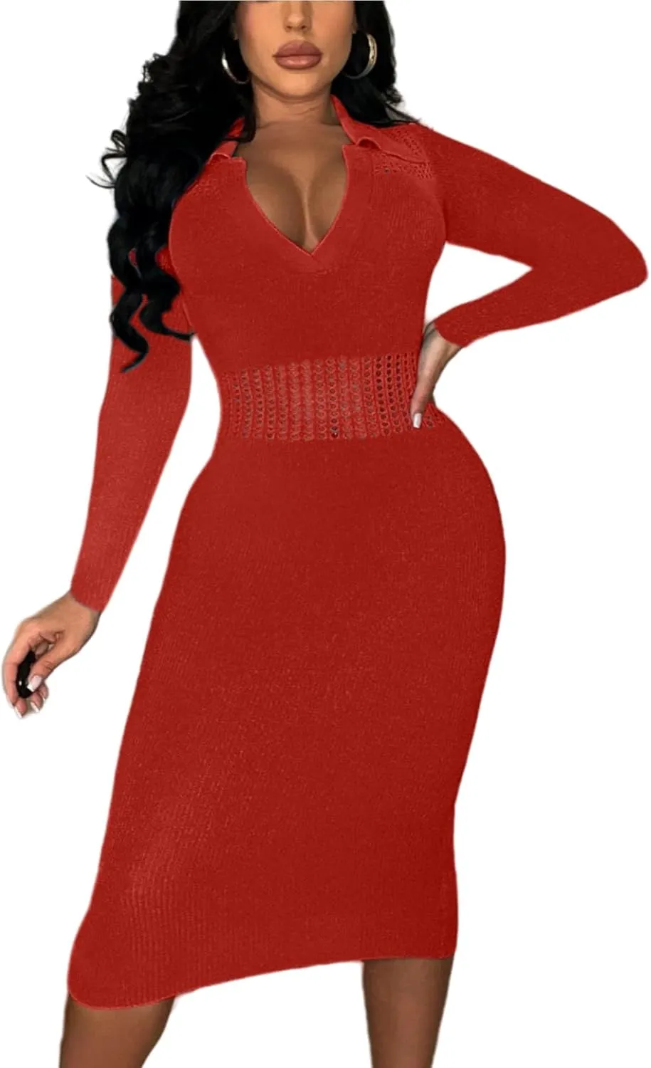 Women's Fashion Sexy Elegant Comfortable Fit Vital V-Neck Knitted Short Sleeve Dress
