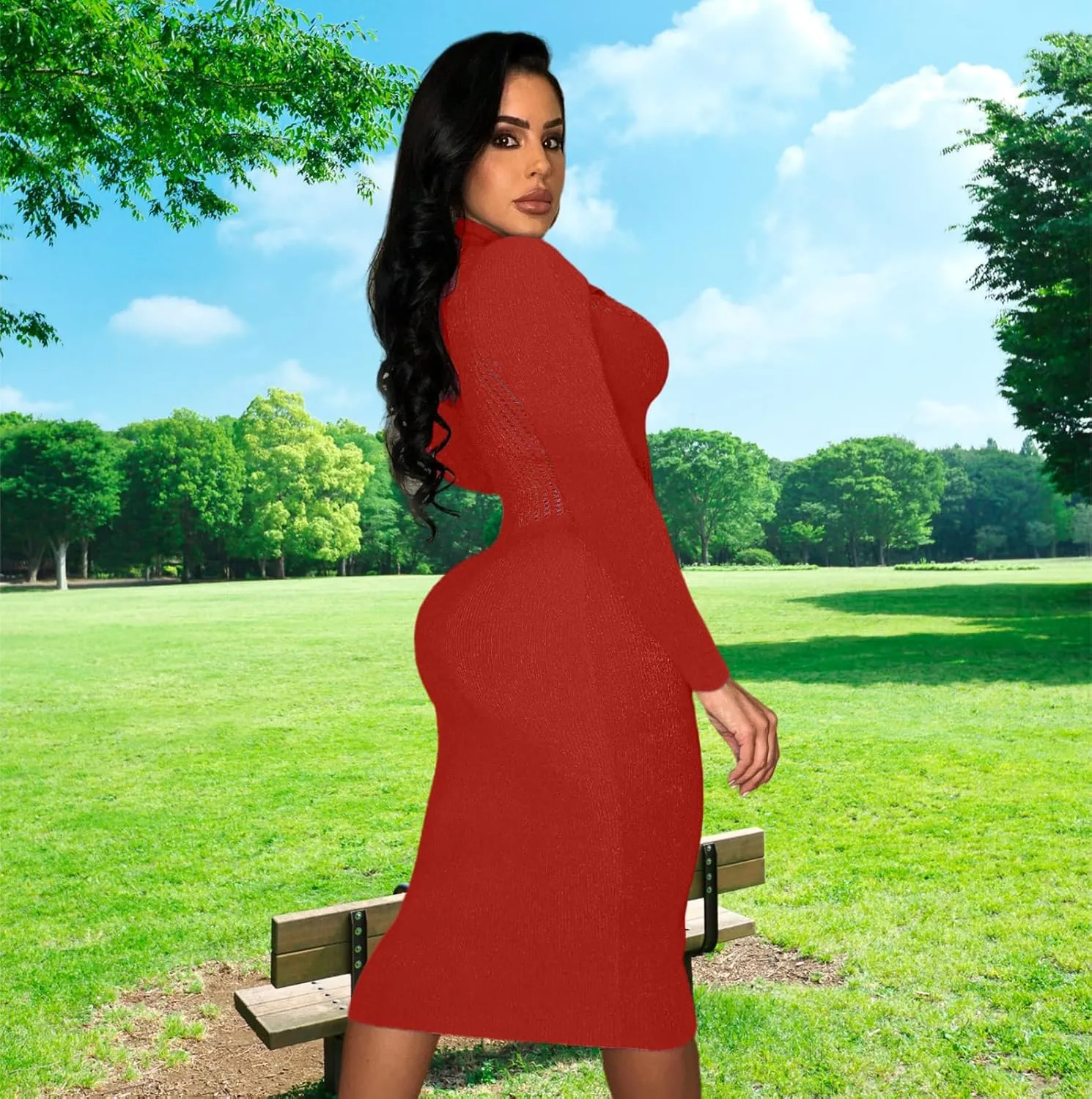 Women's Fashion Sexy Elegant Comfortable Fit Vital V-Neck Knitted Short Sleeve Dress