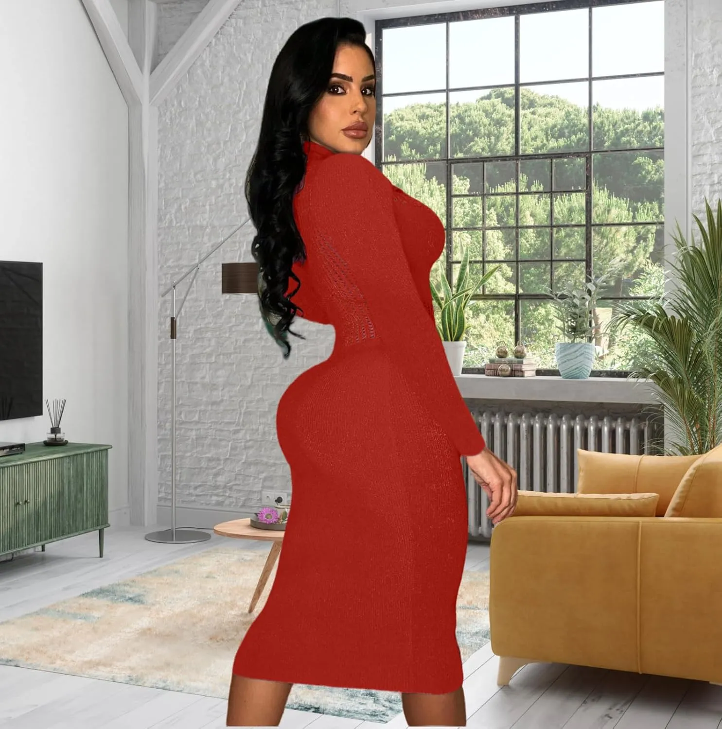 Women's Fashion Sexy Elegant Comfortable Fit Vital V-Neck Knitted Short Sleeve Dress