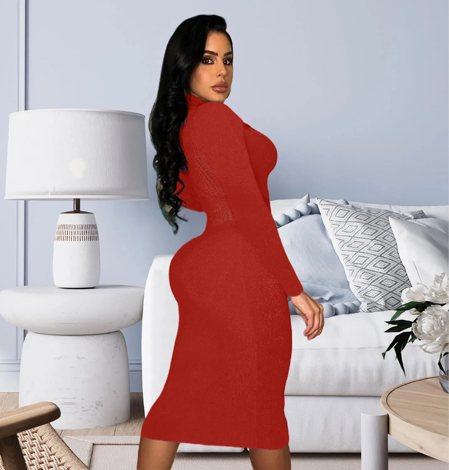 Women's Fashion Sexy Elegant Comfortable Fit Vital V-Neck Knitted Short Sleeve Dress