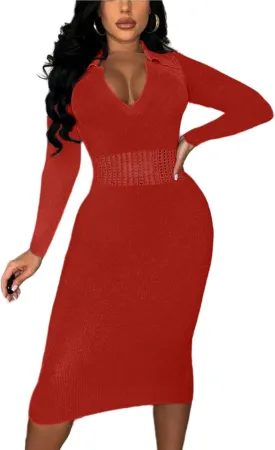 Women's Fashion Sexy Elegant Comfortable Fit Vital V-Neck Knitted Short Sleeve Dress