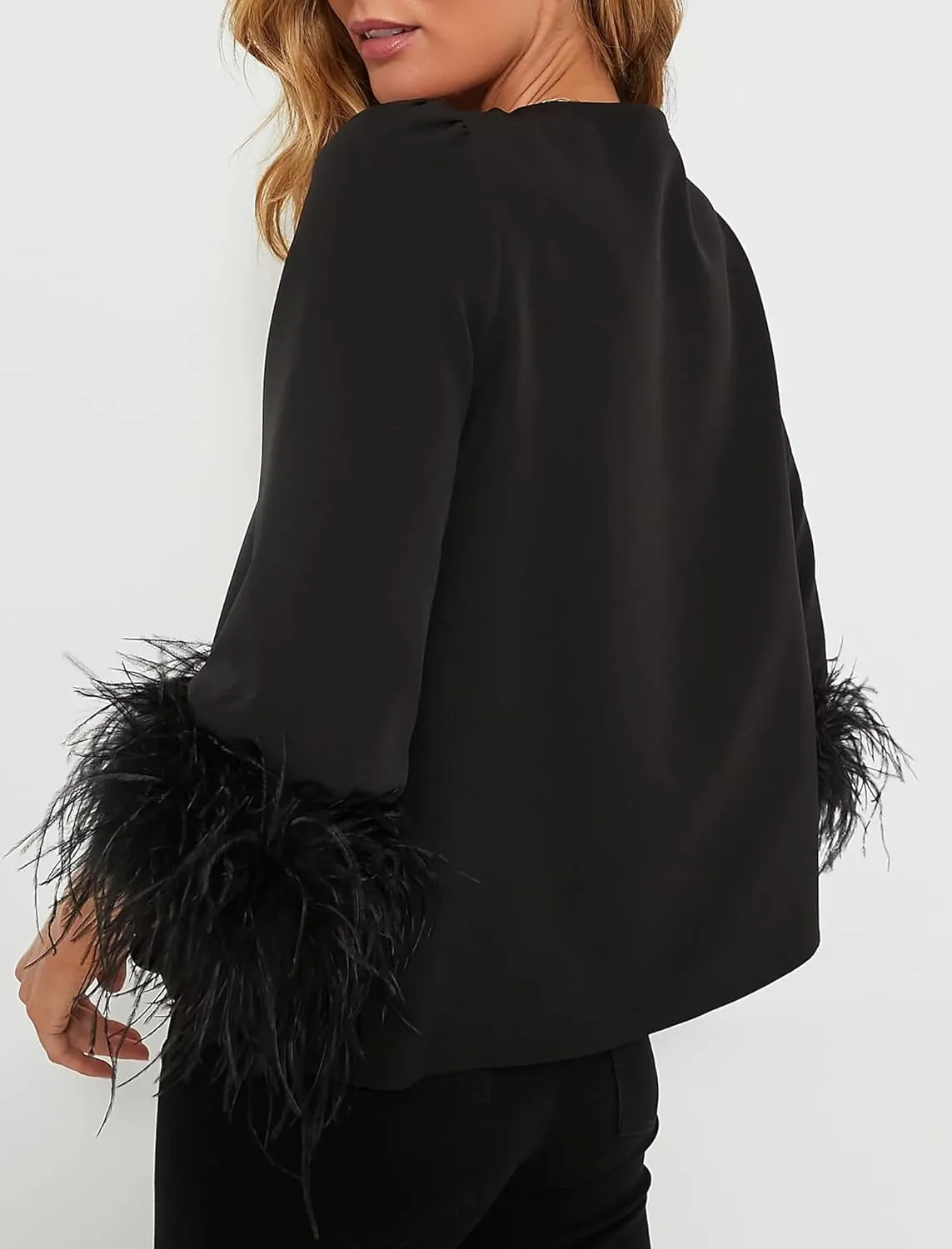 Women's Feather Blouse Party Top 3/4 Sleeve Cuff Casual V Neck Wedding Guest Cocktail Blouse T-Shirt