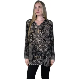 Women's Shana Apparel Silk Viscose L/S Blouse Black/Cream