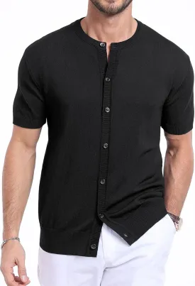 YTD Men's Knit Casual Button Down Shirts Short Sleeve Textured Summer Beach Shirts