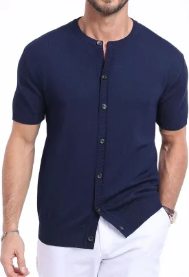 YTD Men's Knit Casual Button Down Shirts Short Sleeve Textured Summer Beach Shirts
